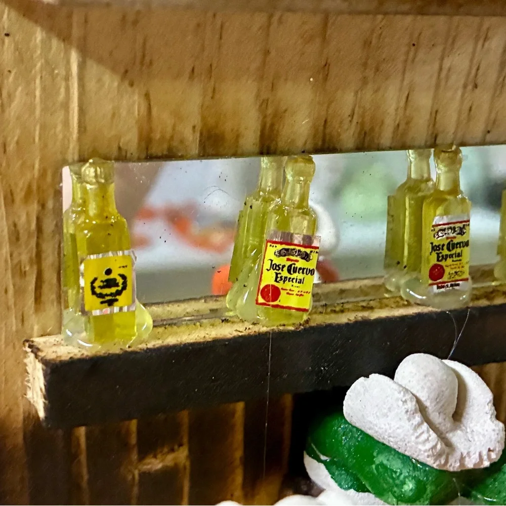 Rustic Mini Bar Wall Keyholder Decor with Yellow, Orange & Green Figures